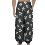 Monochrome Plumeria Pattern Print Lantern Pants