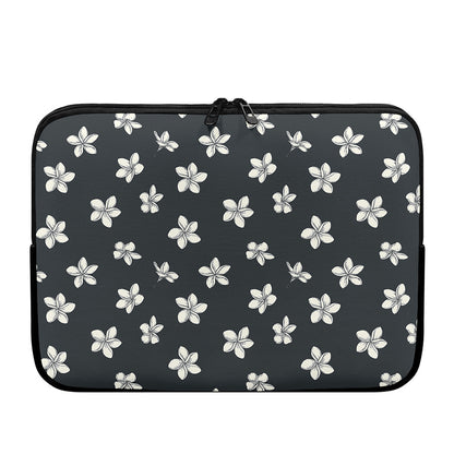 Monochrome Plumeria Pattern Print Laptop Sleeve
