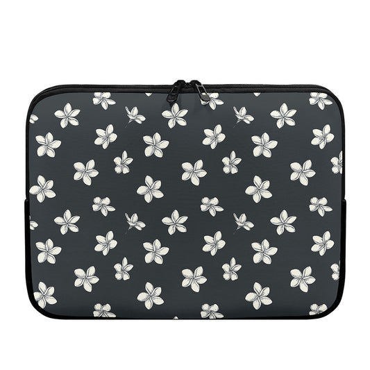 Monochrome Plumeria Pattern Print Laptop Sleeve