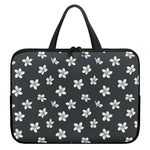 Monochrome Plumeria Pattern Print Laptop Sleeve With Handle