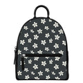 Monochrome Plumeria Pattern Print Leather Backpack