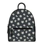 Monochrome Plumeria Pattern Print Leather Backpack