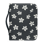 Monochrome Plumeria Pattern Print Leather Bible Cover