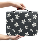 Monochrome Plumeria Pattern Print Leather Bible Cover