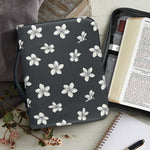 Monochrome Plumeria Pattern Print Leather Bible Cover