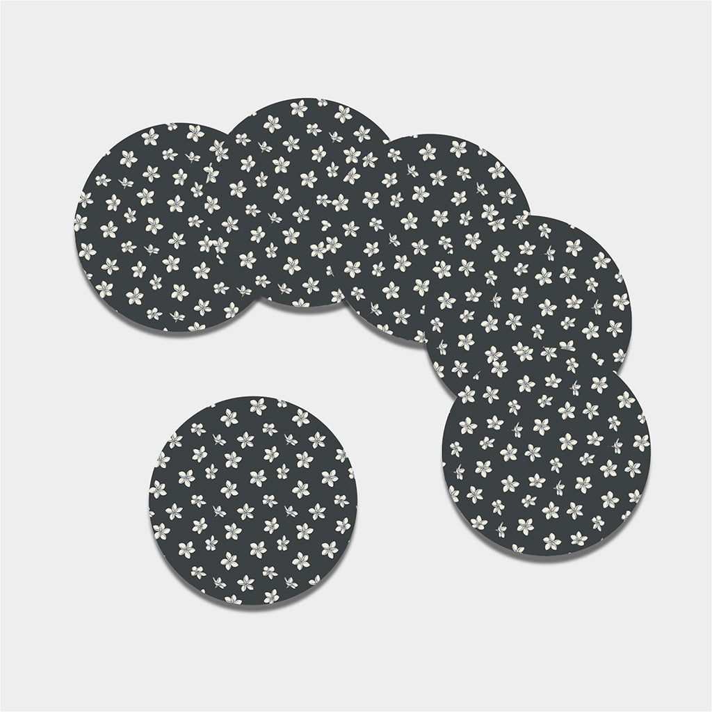Monochrome Plumeria Pattern Print Leather Coaster Set