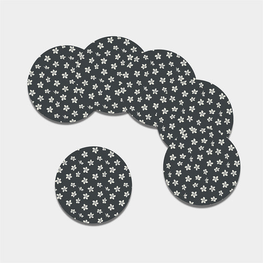Monochrome Plumeria Pattern Print Leather Coaster Set