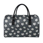 Monochrome Plumeria Pattern Print Leather Duffle Bag