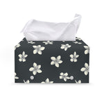 Monochrome Plumeria Pattern Print Leather Tissue Box Cover