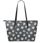 Monochrome Plumeria Pattern Print Leather Tote Bag