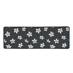 Monochrome Plumeria Pattern Print Long Kitchen Mat