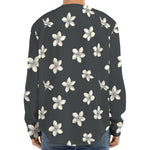 Monochrome Plumeria Pattern Print Long Sleeve Baseball Jersey