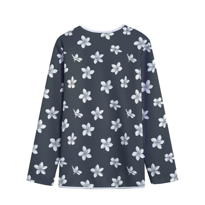 Monochrome Plumeria Pattern Print Long Sleeve Short Coat