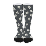 Monochrome Plumeria Pattern Print Long Socks