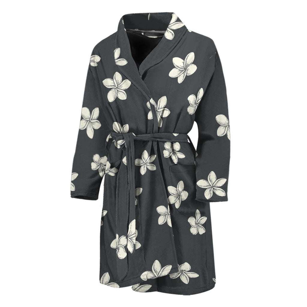 Monochrome Plumeria Pattern Print Men's Bathrobe