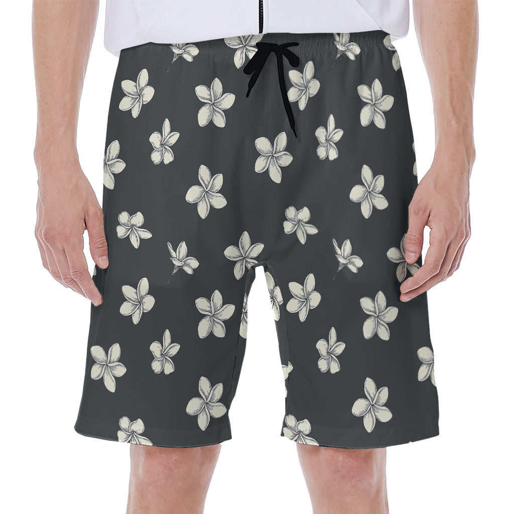 Monochrome Plumeria Pattern Print Men's Beach Shorts