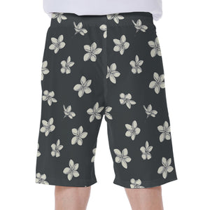 Monochrome Plumeria Pattern Print Men's Beach Shorts