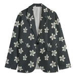 Monochrome Plumeria Pattern Print Men's Blazer