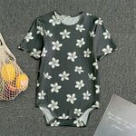 Monochrome Plumeria Pattern Print Men's Bodysuit