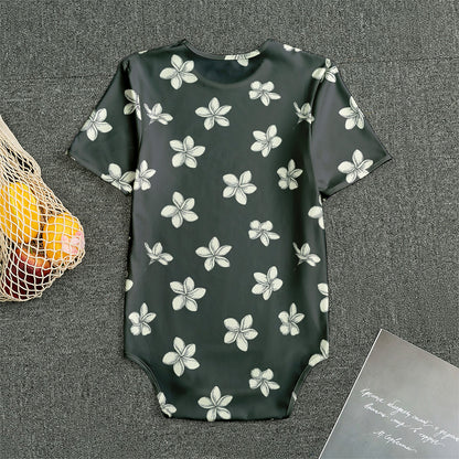 Monochrome Plumeria Pattern Print Men's Bodysuit