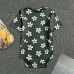 Monochrome Plumeria Pattern Print Men's Bodysuit