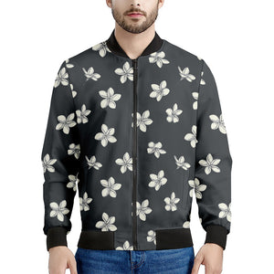 Monochrome Plumeria Pattern Print Men's Bomber Jacket