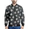 Monochrome Plumeria Pattern Print Men's Bomber Jacket