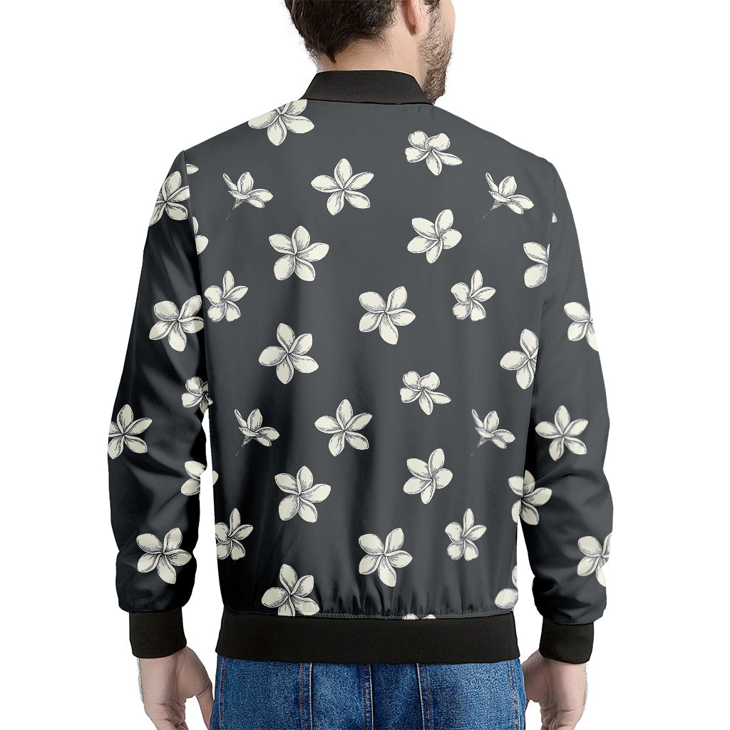 Monochrome Plumeria Pattern Print Men's Bomber Jacket