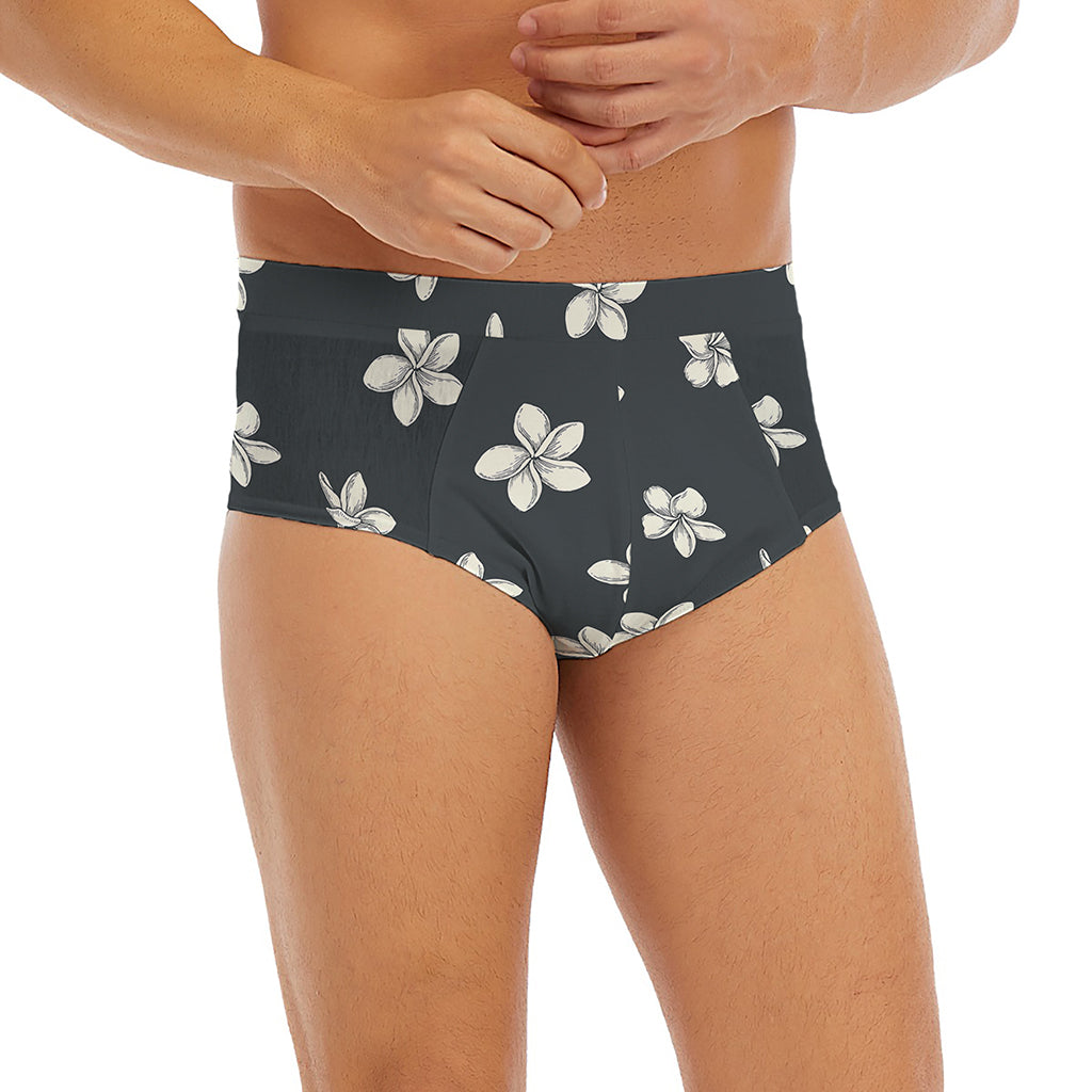 Monochrome Plumeria Pattern Print Men's Briefs