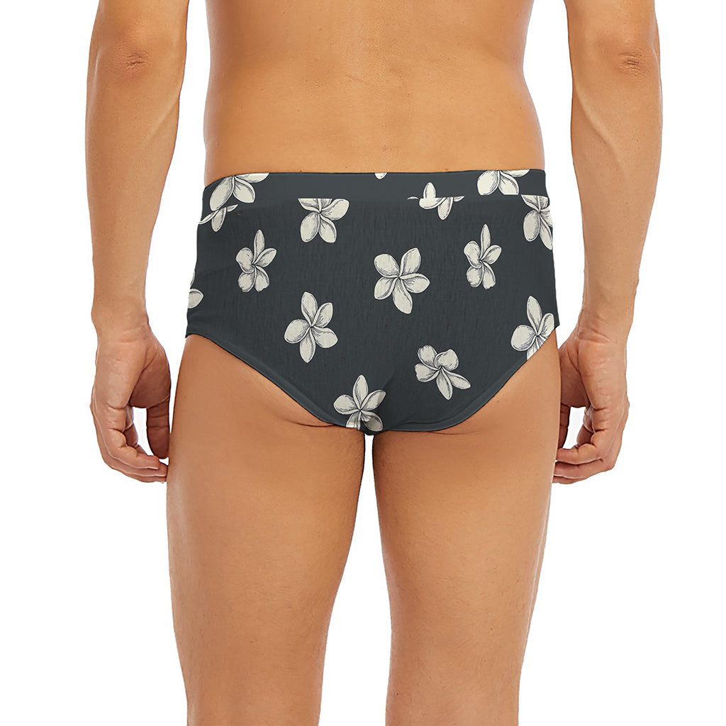 Monochrome Plumeria Pattern Print Men's Briefs
