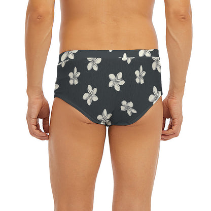 Monochrome Plumeria Pattern Print Men's Briefs
