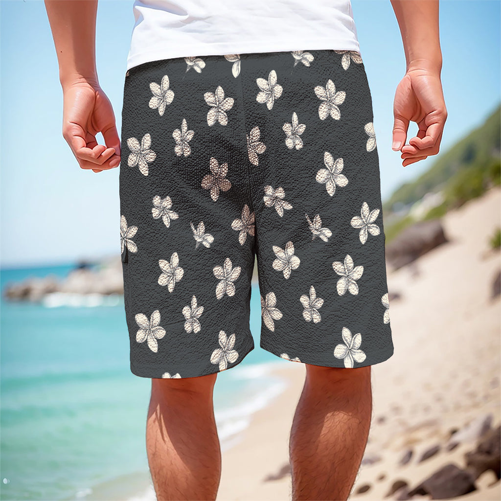 Monochrome Plumeria Pattern Print Men's Cargo Shorts