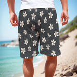 Monochrome Plumeria Pattern Print Men's Cargo Shorts