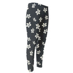 Monochrome Plumeria Pattern Print Men's Compression Pants