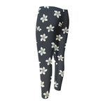 Monochrome Plumeria Pattern Print Men's Compression Pants