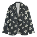 Monochrome Plumeria Pattern Print Men's Cotton Blazer
