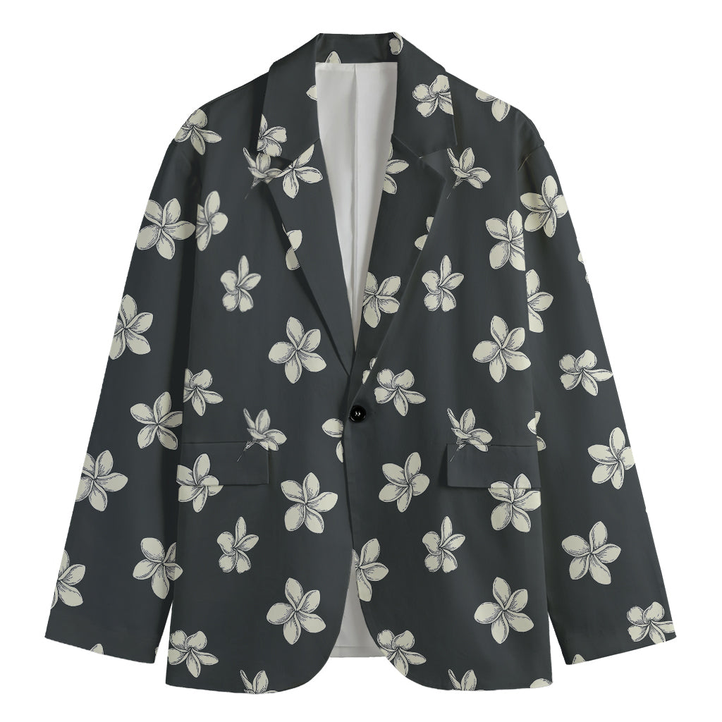 Monochrome Plumeria Pattern Print Men's Cotton Blazer