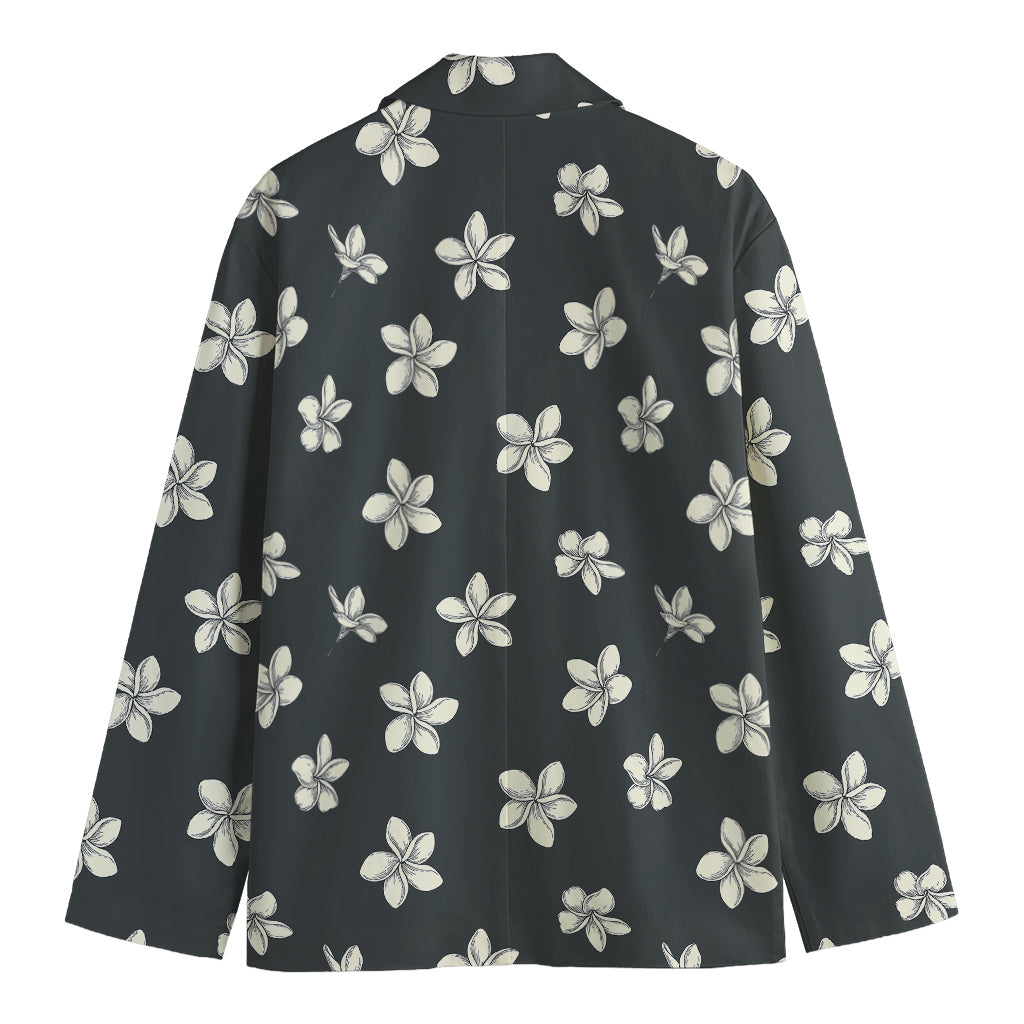 Monochrome Plumeria Pattern Print Men's Cotton Blazer