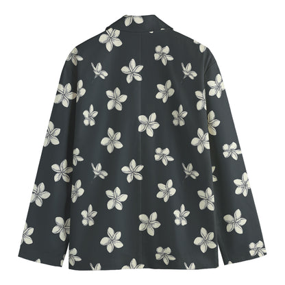 Monochrome Plumeria Pattern Print Men's Cotton Blazer
