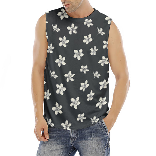 Monochrome Plumeria Pattern Print Men's Fitness Tank Top