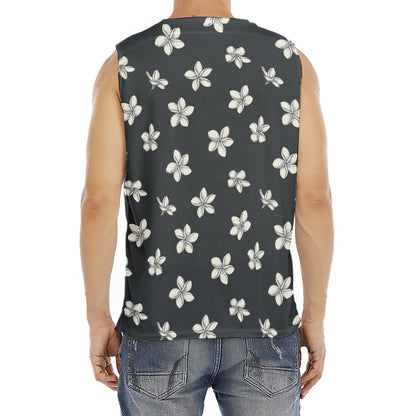 Monochrome Plumeria Pattern Print Men's Fitness Tank Top