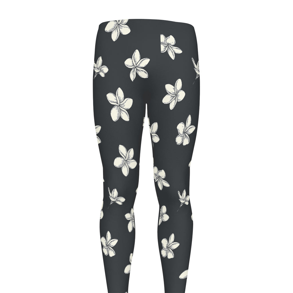 Monochrome Plumeria Pattern Print Men's leggings