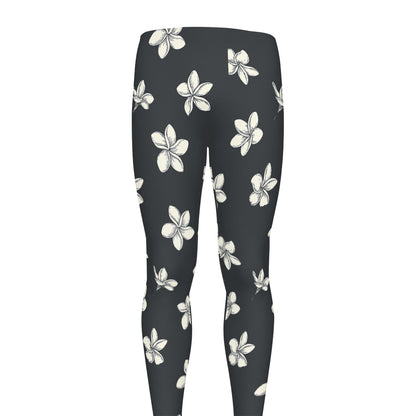 Monochrome Plumeria Pattern Print Men's leggings