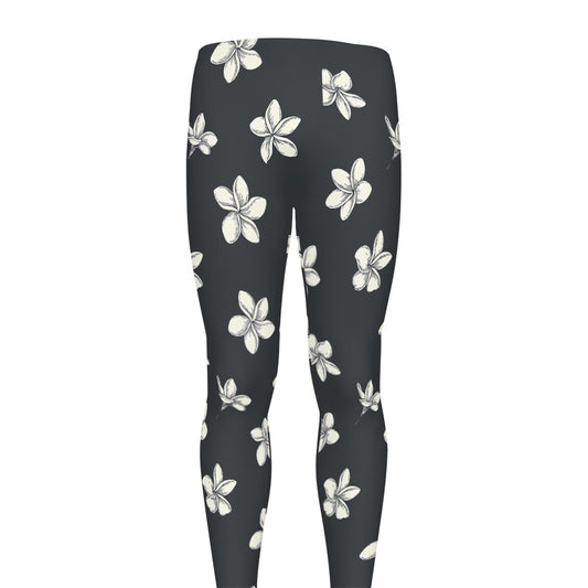 Monochrome Plumeria Pattern Print Men's leggings