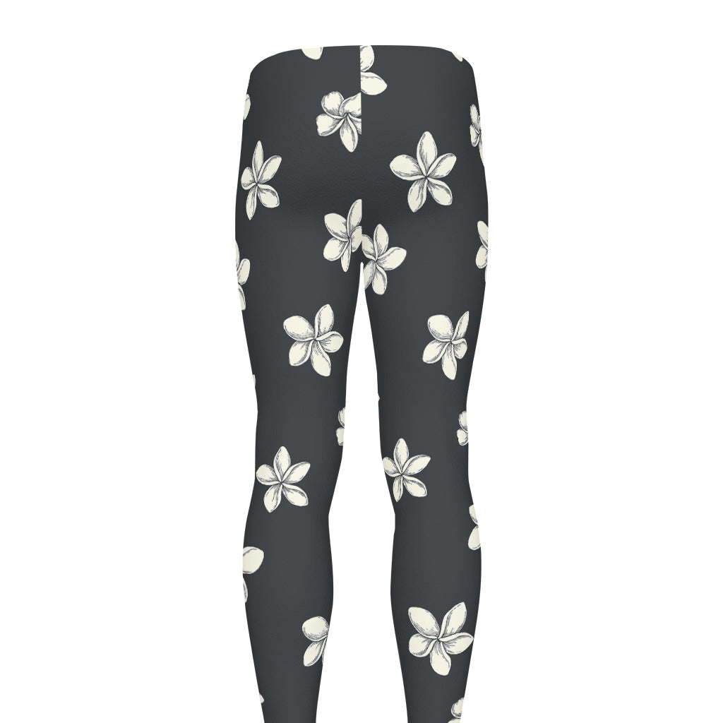 Monochrome Plumeria Pattern Print Men's leggings