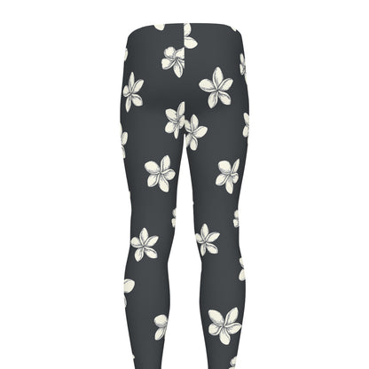 Monochrome Plumeria Pattern Print Men's leggings