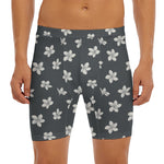 Monochrome Plumeria Pattern Print Men's Long Boxer Briefs