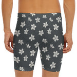 Monochrome Plumeria Pattern Print Men's Long Boxer Briefs