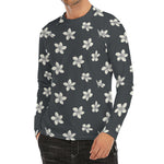 Monochrome Plumeria Pattern Print Men's Long Sleeve Rash Guard