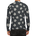 Monochrome Plumeria Pattern Print Men's Long Sleeve Rash Guard